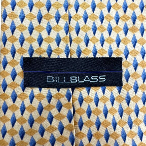 Bill Blass Vintage 100% Silk Dress Tie Yellow Geometric Weave Pattern 60" 3.75" - Picture 6 of 10